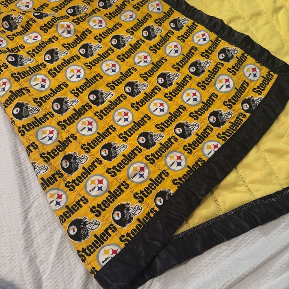 Handmade Pittsburgh Steelers Football Quilt Blanket Yellow Black 58”x 36”